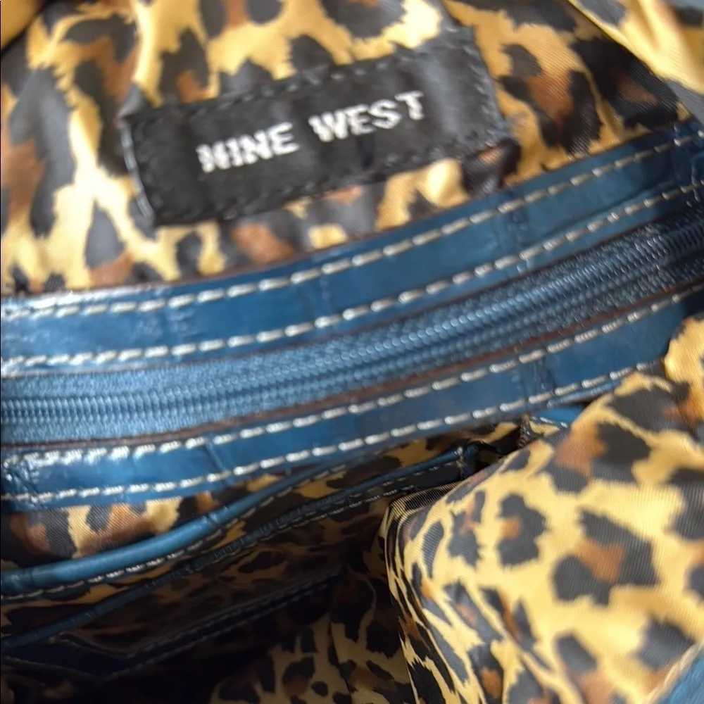 Nine West Blue Textured Women's Backpack blue alligator pattern w cheetah lining